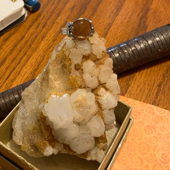 Vintage 925 Wire-Wrapped w/ Rare Natural Gold Rutilated Quartz Sz 6 - Picture 14 of 15